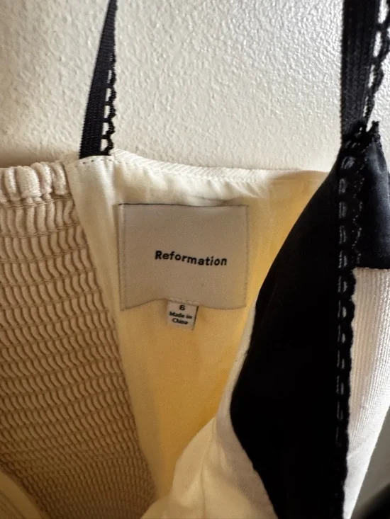 Reformation Cream Satin Bustier Camisole with Black Trim - Picture 2 of 3